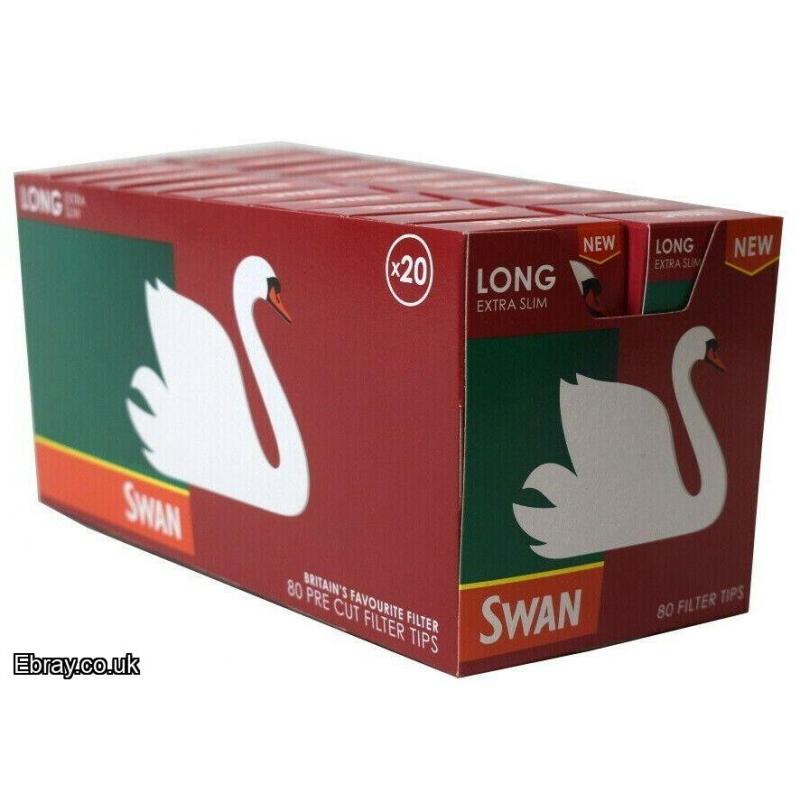 Swan Long Extra Slim Filter Tips 20 PACK - 1600 tips XTRA FILTRATION 50% LONGER FREE UK POST